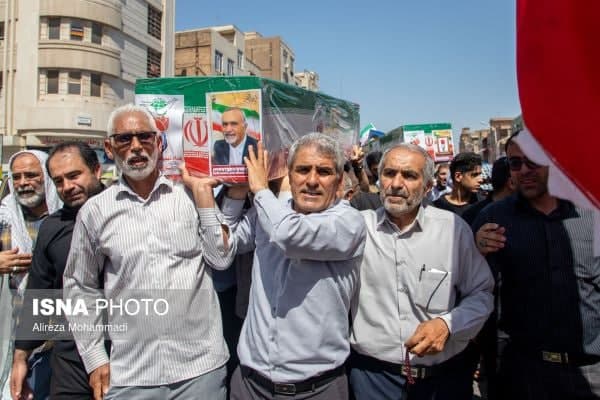 تشییع پیکر ۷ شهید تجاوز رژیم صهیونیستی/ اهواز